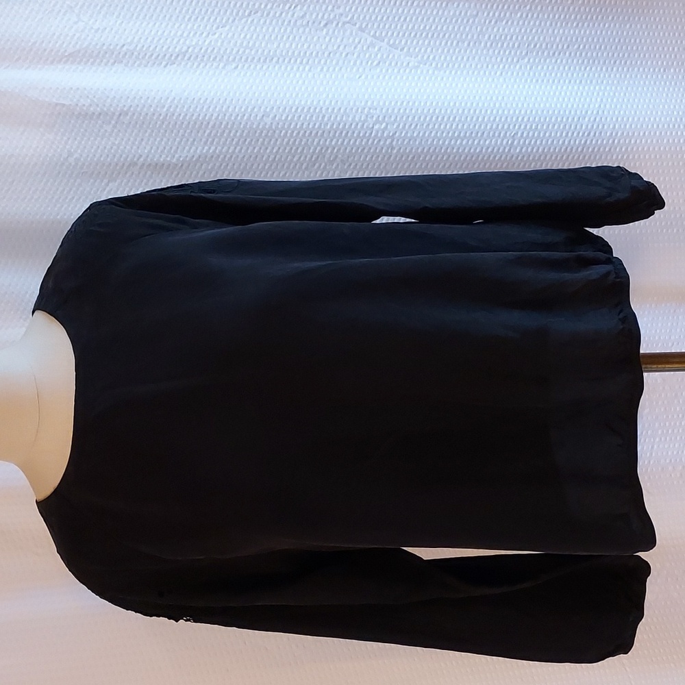 Rodebjer Women's Top Black Cupro Long Sleeve Lace Boxy Lagenlook  Size M